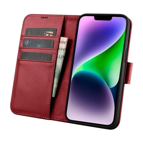 2w1 etui skórzany pokrowiec z klapką iPhone 14 Anti-RFID Wallet Case czerwony ICARER