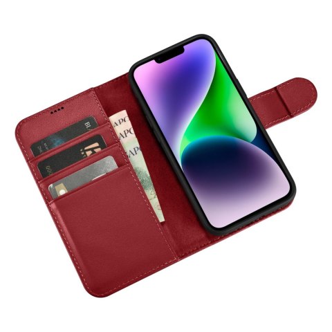 2w1 etui skórzany pokrowiec z klapką iPhone 14 Anti-RFID Wallet Case czerwony ICARER