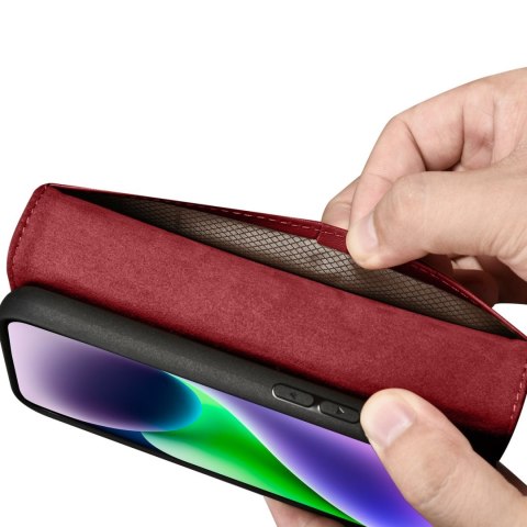 2w1 etui skórzany pokrowiec z klapką iPhone 14 Anti-RFID Wallet Case czerwony ICARER