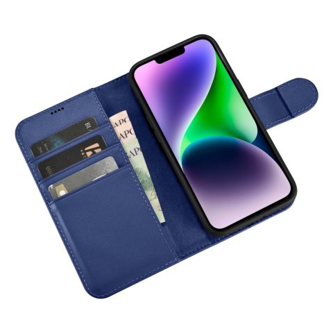 2w1 etui skórzany pokrowiec z klapką iPhone 14 Anti-RFID Wallet Case niebieski ICARER