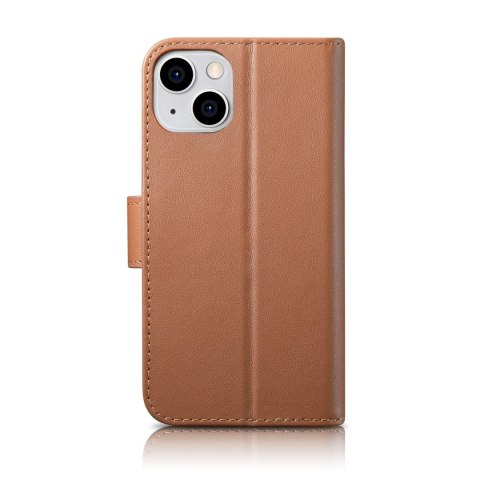 2w1 etui skórzany pokrowiec z klapką iPhone 14 Plus Anti-RFID Wallet Case brązowy ICARER