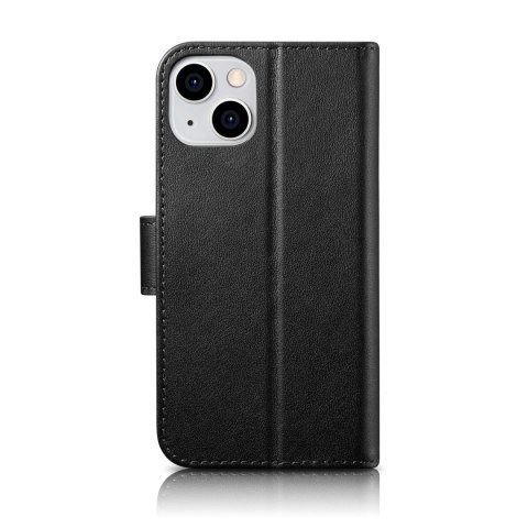 2w1 etui skórzany pokrowiec z klapką iPhone 14 Plus Anti-RFID Wallet Case czarny ICARER