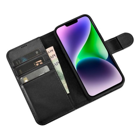 2w1 etui skórzany pokrowiec z klapką iPhone 14 Plus Anti-RFID Wallet Case czarny ICARER