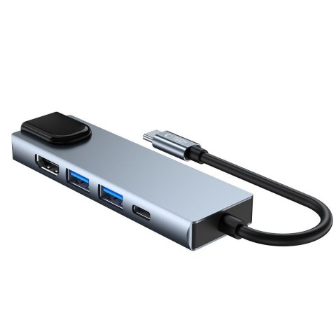 5w1 HUB rozdzielacz USB-C na USB-C USB-A HDMI RJ45 - szary Tech-Protect