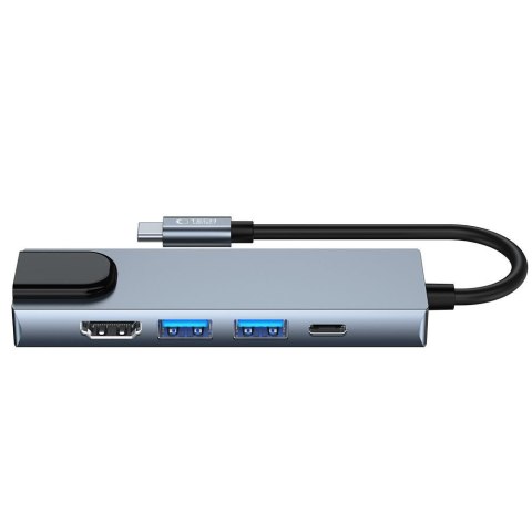 5w1 HUB rozdzielacz USB-C na USB-C USB-A HDMI RJ45 - szary Tech-Protect