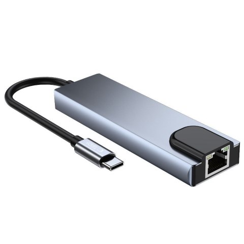 5w1 HUB rozdzielacz USB-C na USB-C USB-A HDMI RJ45 - szary Tech-Protect