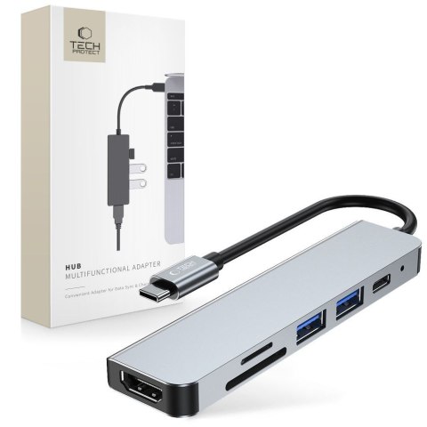 6w1 HUB rozdzielacz USB-C na USB-A USB-C HDMI micro SD / TF / SD - szary Tech-Protect