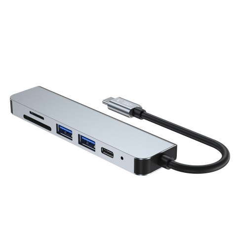 6w1 HUB rozdzielacz USB-C na USB-A USB-C HDMI micro SD / TF / SD - szary Tech-Protect