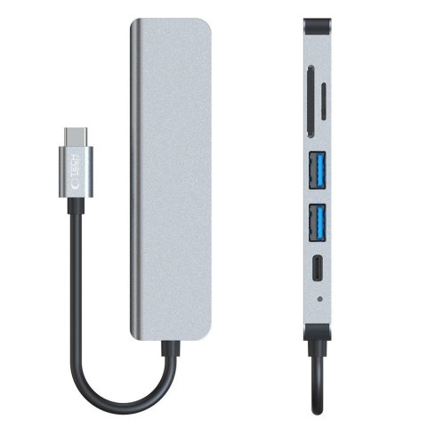 6w1 HUB rozdzielacz USB-C na USB-A USB-C HDMI micro SD / TF / SD - szary Tech-Protect