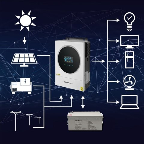 Hybrydowy inwerter solarny Off-Grid 6kVA | 6kW | 120A | MPPT | LCD | Wi-Fi | BMS | Sinus Qoltec