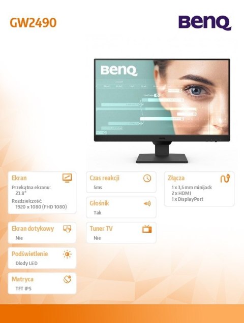 Monitor 23.8 cala GW2490 LED 5ms/IPS/100Hz/HDMI/czarny Benq
