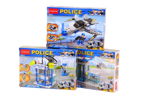 Policja Łódź Samolot Helikopter Klocki Konstrukcyjne Niebieskie MIX LEAN TOYS