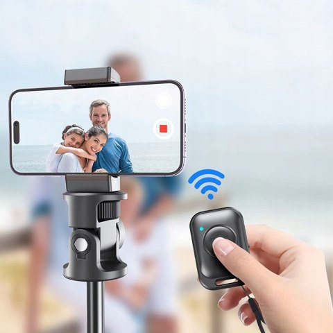 Selfie stick kijek do zdjęć Bluetooth z pilotem tripodem głowicą 148cm - czarny Tech-Protect
