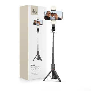 Selfie stick kijek do zdjęć Bluetooth z tripodem lampą LED do 105cm - czarny Tech-Protect
