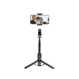Selfie stick kijek do zdjęć Bluetooth z tripodem lampą LED do 105cm - czarny Tech-Protect
