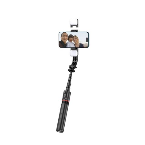 Selfie stick kijek do zdjęć Bluetooth z tripodem lampą LED do 105cm - czarny Tech-Protect