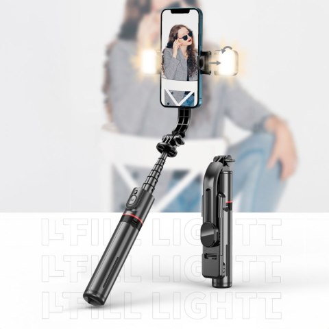 Selfie stick kijek do zdjęć Bluetooth z tripodem lampą LED do 105cm - czarny Tech-Protect
