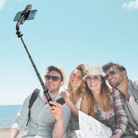 Selfie stick kijek do zdjęć Bluetooth z tripodem lampą LED do 105cm - czarny Tech-Protect