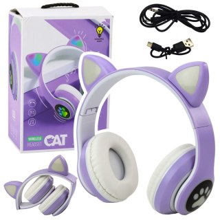 Słuchawki Bezprzewodowe Dla Dzieci Nauszne Bluetooth Kocie Uszy Fioletowe LEAN Toys