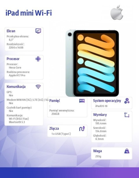 IPad mini Wi-Fi 256GB Niebieski Apple