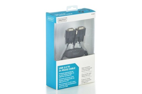 Konwerter/Adapter USB 2.0 do 2x RS232 (DB9) z kablem USB A M/Ż dł. 1,5m Digitus