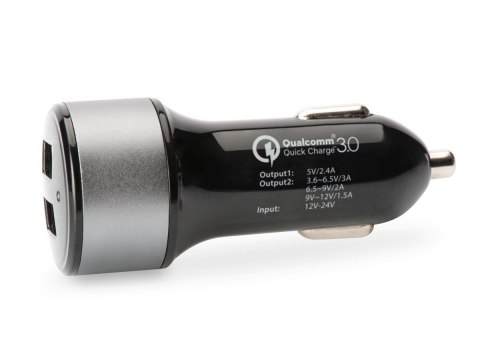 Ładowarka samochodowa Qualcomm Quick Charge 3.0, 2xUSB (3A/2.4A), czarno-srebrna EDNET