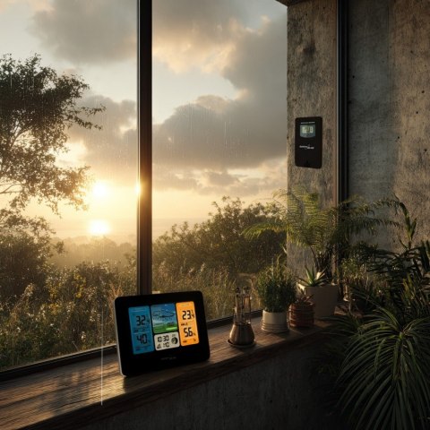 Stacja pogodowa kolorowa WiFi bezprzewodowa GB522 DCF Fazy księżyca GreenBlue