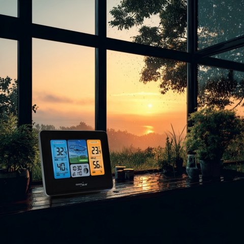 Stacja pogodowa kolorowa WiFi bezprzewodowa GB522 DCF Fazy księżyca GreenBlue