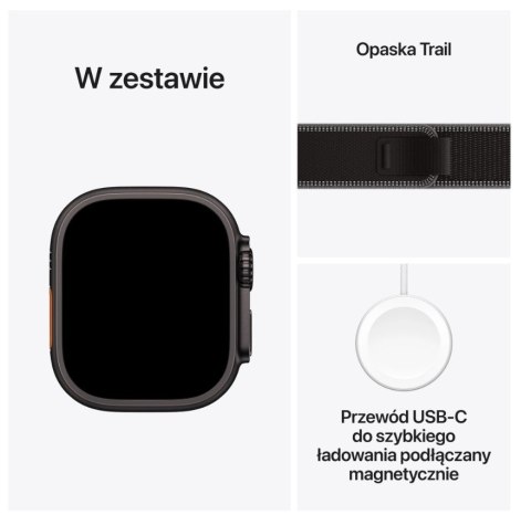 Watch Ultra 3 GPS + Cellular koperta 49 mm z tytanu w kolorze czarnym, opaska Trail w kolorze czarnym/węgla drzewnego - rozmiar  Apple