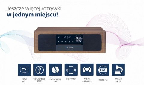 Mikrowieża all-in-one Bluetooth, HDMI ARC, Wejście optyczne CD/MP3/USB/AUX Zegar/ Alarm Blaupunkt