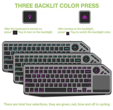 Klawiatura bezprzewodowa BT/RF 2.4GHz touchpad LED Techly