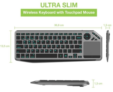 Klawiatura bezprzewodowa BT/RF 2.4GHz touchpad LED Techly