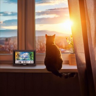 Stacja pogodowa bezprzewodowa GB540N wskaźnik komfortu, pomiar wilgotności, fazy księżyca, zegar z systemem DCF GreenBlue