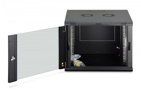 Szafa sieciowa wisząca Dynamic 19" 9U rack 474x600x600mm, drzwi szyba, czarna, niezłożona, 60kg Digitus