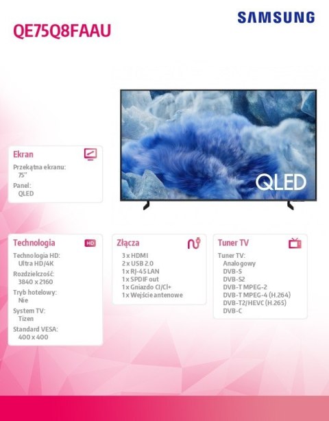 Telewizor QLED 75 cali QE75Q8FAAUXXH Samsung