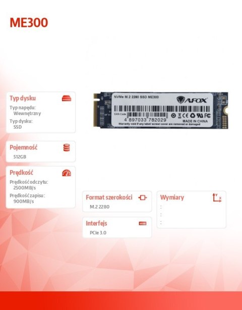 Dysk SSD ME300 M.2 PCI-Ex4 512GB TLC 2.5 GB/s NVMe AFOX