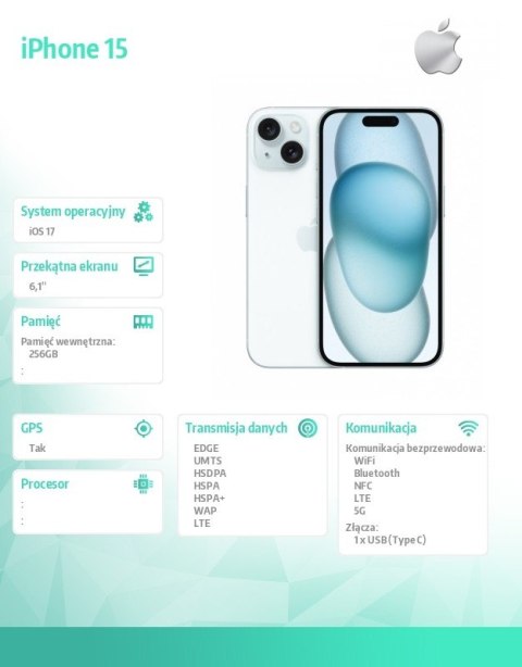 IPhone 15 256GB - Niebieski Apple