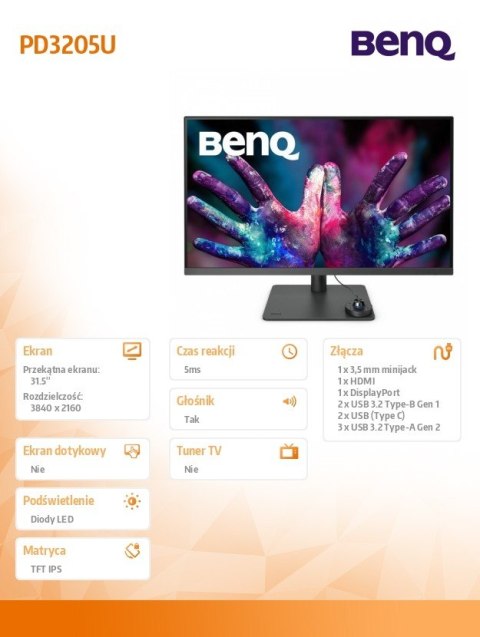 Monitor 32 cale PD3205U LED 5ms/4K/20:1/HDMI/ czarny Benq