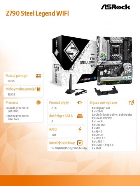 Płyta główna Z790 Steel Legend WIFI S1700 4DDR5 USB 3.2 ATX ASRock
