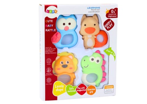 Zestaw Grzechotek Gryzaków Zwierzątka Kolorowe Pastelowe 4 Szt LEAN TOYS
