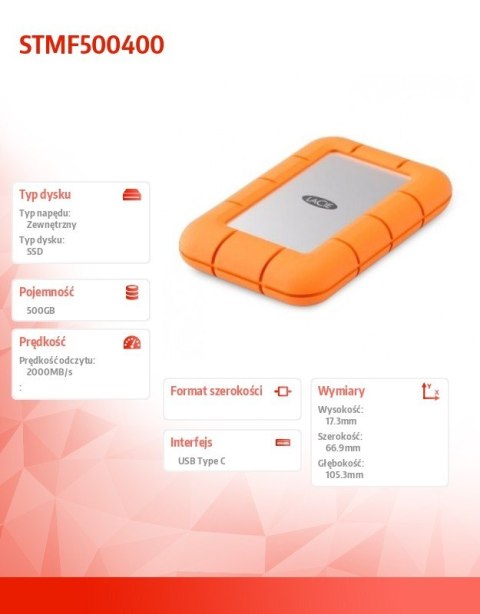 Dysk SSD Mini Rugged 500GB USB 3.2 STMF500400 LaCie