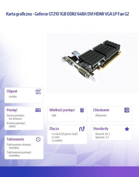 Karta graficzna Geforce GT210 1GB DDR2 64Bit DVI HDMI VGA Passive G2 AFOX