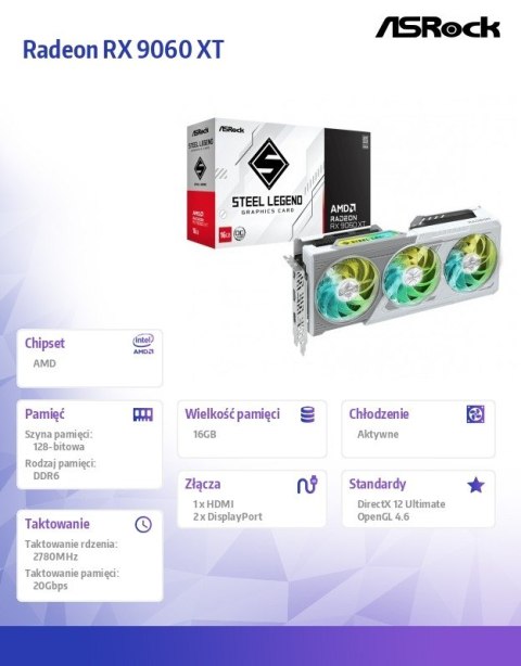 Karta graficzna Radeon RX 9060 XT STEEL LEGEND 16GB GDDR6 128bit ASRock