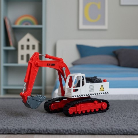 Koparka Gąsienicowa Metalowa Ruchoma Łyżka Obrotowa Kabina Światła Dźwięki LEAN Toys