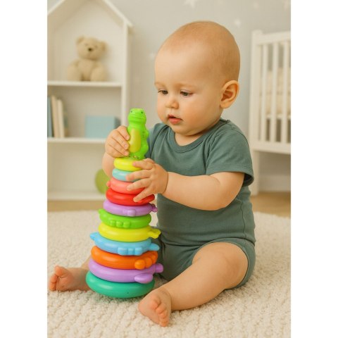 Piramida Edukacyjna Układanka Figurka Dinozaur Naklejki 12 Poziomów LEAN Toys