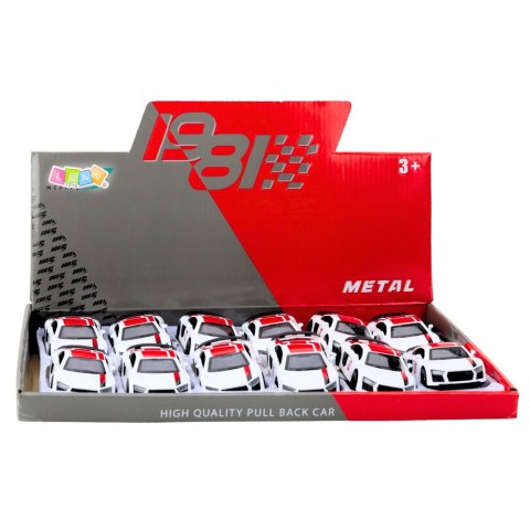 Samochód Sportowy Metalowy Napęd Pull Back Światła Dźwięki Biały 1:43 LEAN TOYS