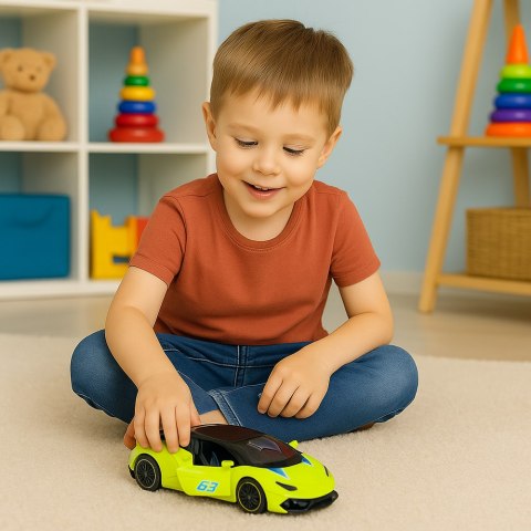 Samochód Sportowy Napęd Pull Back Metalowy Neonowy Zielony 1:43 LEAN TOYS