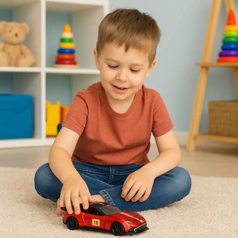 Samochód Wyścigowy Sportowy Metalowy Napęd Otwierane Drzwi Czerwony 1:32 LEAN TOYS