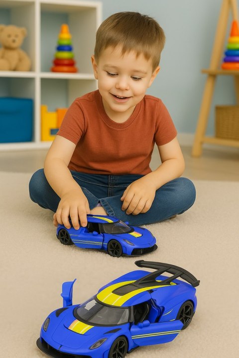 Samochód Wyścigowy Sportowy Metalowy Napęd Otwierane Drzwi Niebieski 1:32 LEAN TOYS