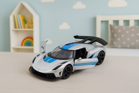 Samochód Wyścigowy Sportowy Metalowy Napęd Otwierane Drzwi Srebrny 1:32 LEAN TOYS